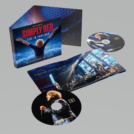 „40 YEARS OF SIMPLY RED, LIVE IN SANTIAGO, HOLDING BACK THE YEARS“. CD-Boxset mit Konzertbildern und zwei CDs.