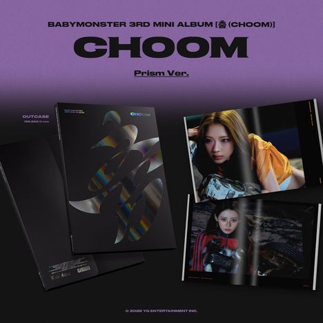 "BabyMonster 3rd Mini Album [춤 (Choom)] CHOOM Prism Ver." 
Cover und Fotos von Künstlerinnen auf dunklem Hintergrund.