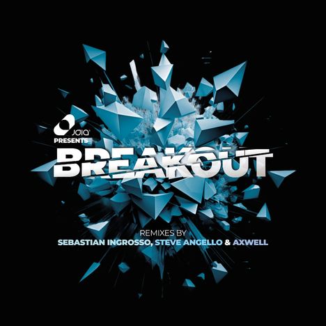 Logo mit Text: "Presents Breakout. Remixes by Sebastian Ingrosso, Steve Angello & Axwell." Blaue Dreiecke explodieren.