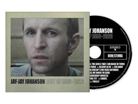 Cover und CD von Jay-Jay Johanson mit "BEST OF 1996-2026". Ein Gesicht mit ernstem Ausdruck ist abgebildet.