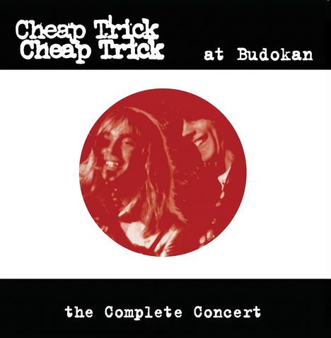 "Cheap Trick at Budokan the Complete Concert" steht im Vordergrund. Zwei fröhliche Personen sind in einem roten Kreis abgebildet.