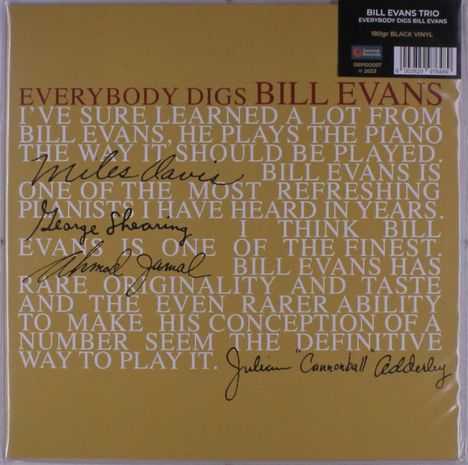 Bill Evans (Piano) (1929-1980): Everybody Digs Bill Evans (180g), LP