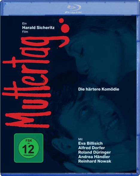 „Ein Harald Sicheritz Film: Muttertag - Die härtere Komödie. FSK ab 12. Nahaufnahme zweier Gesichter in dunklem Licht.“