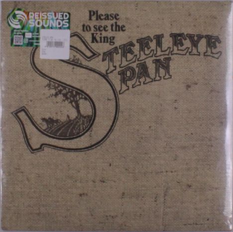 Logo mit Text: "Please to see the King STEELEYE SPAN" auf einer beigen, strukturierten Oberfläche.