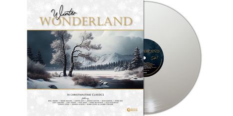 "Winter Wonderland", "14 Christmastime Classics", Namen von Künstlern. Winterschnee-Landschaft mit Bäumen und Bergen.