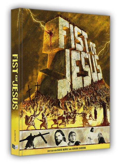 „Fist of Jesus“; ein Film von David Muñoz und Adrián Cardona. Illustration mit Jesus und kämpfenden Figuren.