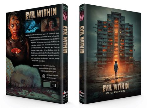 Titel: EVIL WITHIN. "Nach dem Ende des Karnevals reist Luna in die Küstenstadt...", düstere Bilder eines Gebäudes und einer Frau.