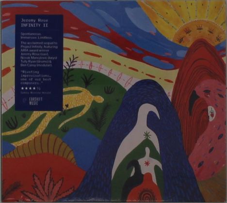 Jeremy Rose, Infinity II. Spontaneous, immersive. Lebendige Farben, abstrakte Formen, Sonne mit Gesichtern.