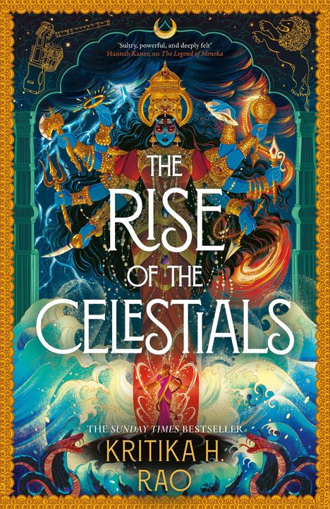 „THE RISE OF THE CELESTIALS“ von Kritika H. Rao. Göttliche Figur mit vielen Armen in prachtvollen Gewändern und Ornamenten.