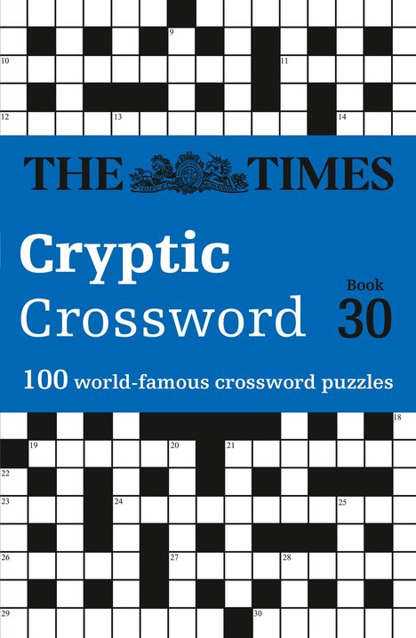 "The Times Cryptic Crossword Book 30" steht über einem Kreuzworträtselgitter mit nummerierten Feldern.