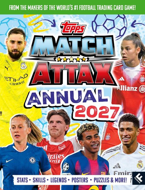"Topps MATCH ATTAX" in blauem und rotem Text auf blauem Hintergrund, mit Sternen verziert.