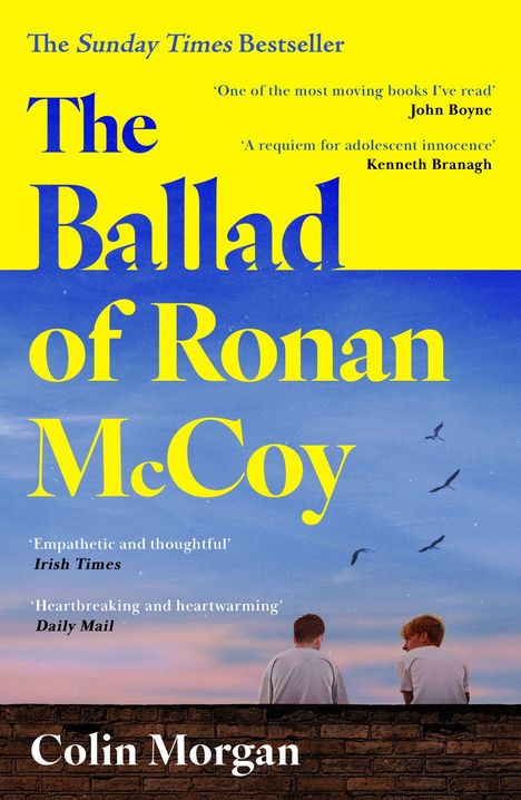 "The Ballad of Ronan McCoy" von Colin Morgan. Zwei Jungen sitzen auf einer Mauer unter einem blauen Himmel mit Vögeln.