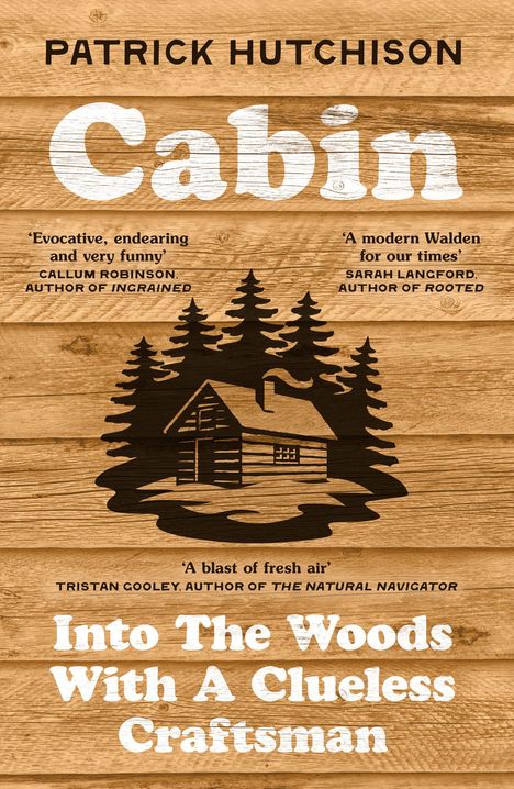 Der Schriftzug "Cabin" steht groß auf Holzplanken, mit einem Logo einer Hütte umgeben von Bäumen darunter.