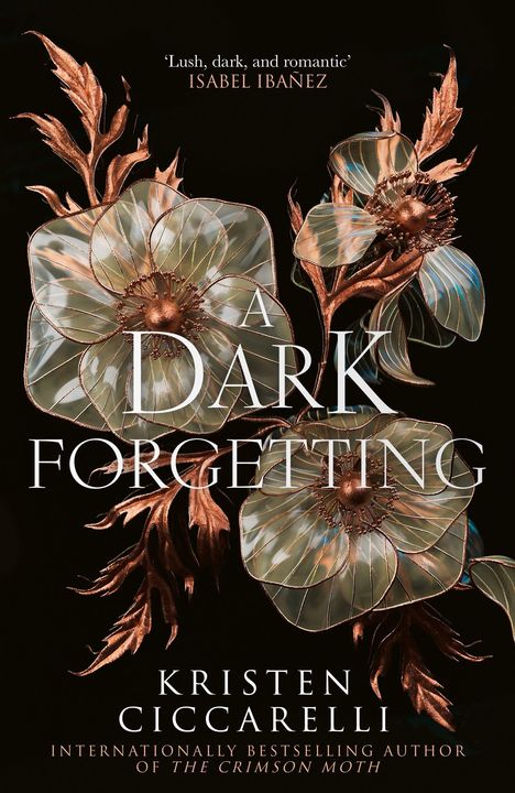 „A Dark Forgetting“ von Kristen Ciccarelli. Dekorative, metallische Blumen auf dunklem Hintergrund.
