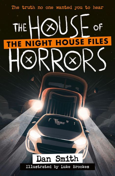 "The Night House Files: House of Horrors" zeigt ein beleuchtetes Auto, das von einem Truck verfolgt wird.