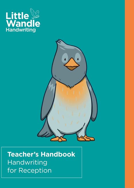 "Teacher’s Handbook Handwriting for Reception" oben, ein niedlicher Vogel mittig. Links ein kleiner Vogel als Logo.