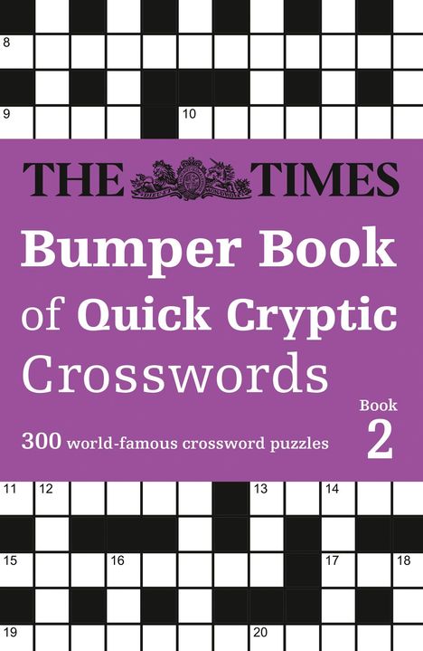 "The Times Bumper Book of Quick Cryptic Crosswords, 300 world-famous crossword puzzles, Book 2." Großer lila Bereich.