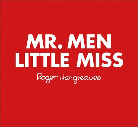 "MR. MEN LITTLE MISS" in großen Buchstaben, "Roger Hargreaves" darunter. Alles auf rotem Hintergrund.