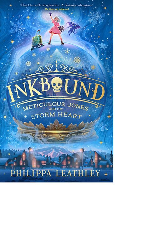 Buchtitel "INKBOUND: METICULOUS JONES AND THE STORM HEART" von Philippa Leathley. Illustration: Mädchen mit Koffer.