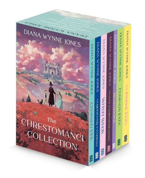 Boxen-Set "The Chrestomanci Collection" von Diana Wynne Jones, zeigt eine Burg in einer fantastischen Landschaft.