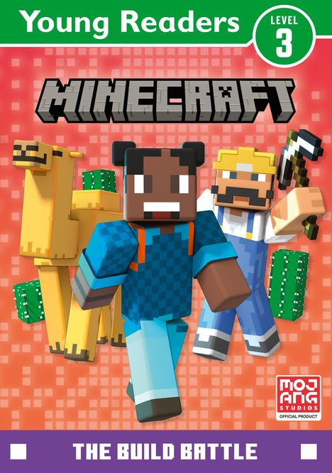 Level 3 Kinderbuch mit Blockfiguren und einem Lama. Titel: "Minecraft: The Build Battle".