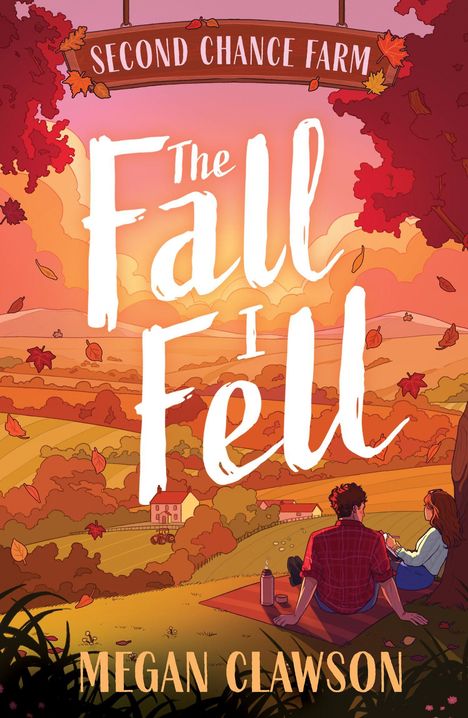 „Second Chance Farm, The Fall I Fell, Megan Clawson“. Illustration eines Paares unter einem Baum im Herbst.