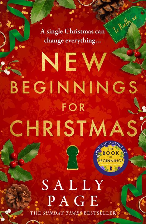"A single Christmas can change everything... NEW BEGINNINGS FOR CHRISTMAS. SALLY PAGE. Rotes Cover mit Weihnachtsdekor."