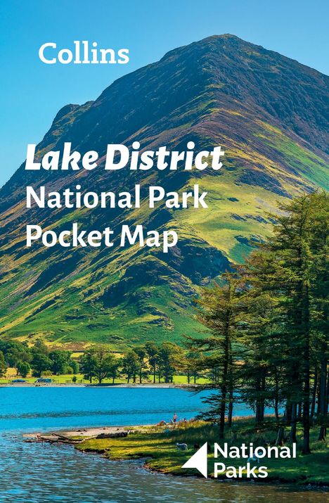 "Lake District National Park Pocket Map". Im Vordergrund ein See, dahinter ein grüner Berg, unten rechts ein Logo.