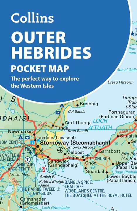 "Collins Outer Hebrides Pocket Map. The perfect way to explore the Western Isles." Kartenausschnitt mit Ortenamen.