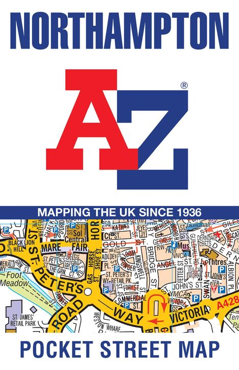 Oben "NORTHAMPTON", darunter Logo "A-Z", Kartenbereich mit Straßennamen und unten "POCKET STREET MAP".