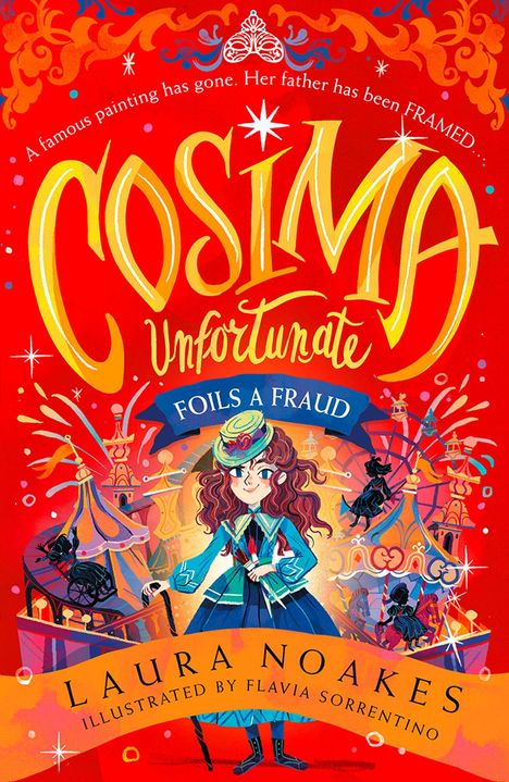 Text: "A famous painting has gone. Her father has been framed... COSIMA Unfortunate FOILS A FRAUD". Illustration: Mädchen im Zirkus.
