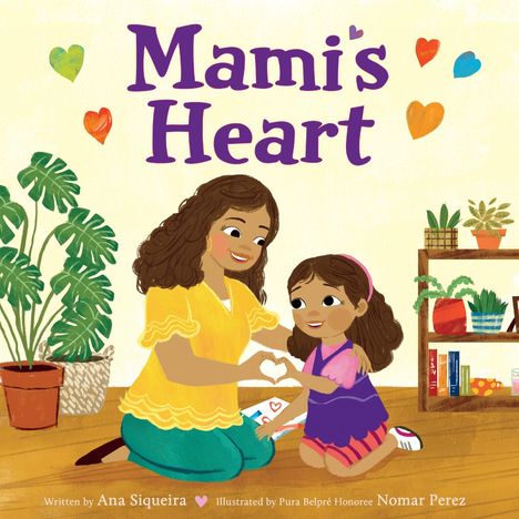 "Mami's Heart". Eine Illustration zeigt eine Frau und ein Kind, die sich anlächeln und ein Herz mit den Händen formen.