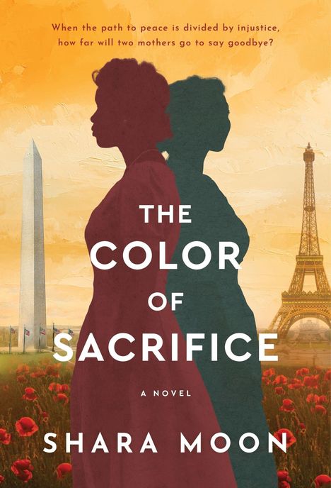 "The Color of Sacrifice" von Shara Moon. Zwei Silhouetten, der Washington Monument links, Eiffelturm rechts.