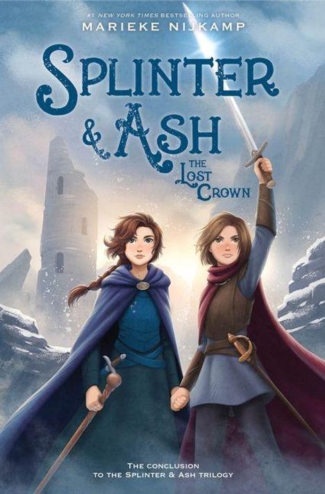 "Splinter & Ash: The Lost Crown." Zwei Figuren mit Umhängen in winterlicher Landschaft, eine hält ein Schwert.
