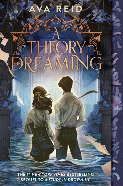 „A Theory of Dreaming“ von Ava Reid. Zwei Menschen, die sich an den Händen halten, stehen in einem fantasievollen Raum.