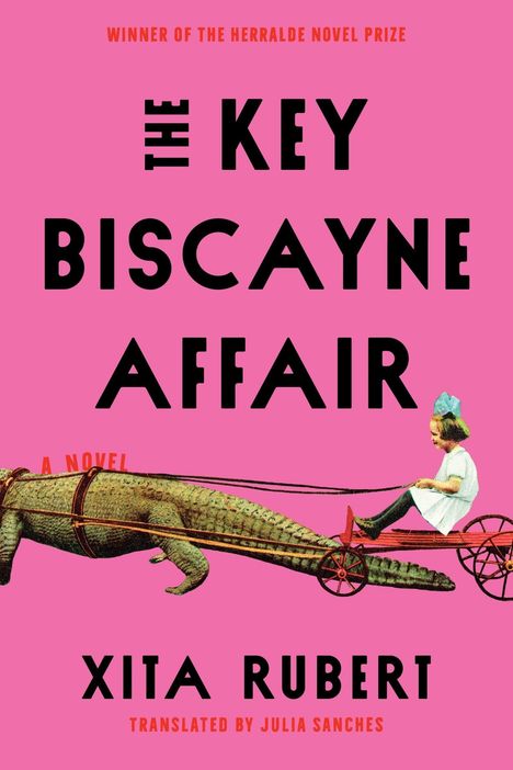 "The Key Biscayne Affair". Illustration: Kind auf Kutsche, gezogen von einem Alligator auf pinkem Hintergrund.