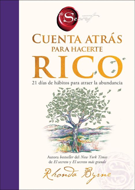 "Cuenta atrás para hacerte rico: 21 días de hábitos para atraer la abundancia." Illustration eines Geldbaums.
