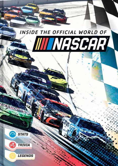 "Inside the Official World of NASCAR" in großer Schrift, darunter Rennwagen auf einer Strecke in hoher Geschwindigkeit.