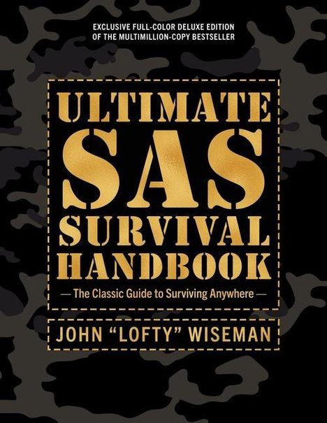 "Ultimate SAS Survival Handbook" ist groß auf einem dunklen Tarnmuster-Hintergrund zu lesen.