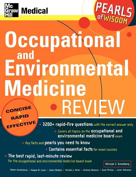 "Occupational and Environmental Medicine REVIEW" in großer Schrift. Oberes Logo: "McGraw Hill Medical". "Pearls of Wisdom" Kreis.