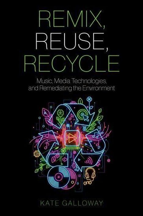 „REMIX, REUSE, RECYCLE: Music, Media Technologies, and Remediating the Environment“. Illustration mit bunten Linien.