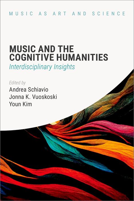 "Music and the Cognitive Humanities: Interdisciplinary Insights." Herausgegeben von Andrea Schiavio, Jonna K. Vuoskoski, Youn Kim. Unten sind bunte Wellen.