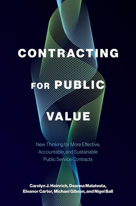 "CONTRACTING FOR PUBLIC VALUE" steht in großen Buchstaben. Dahinter sind bunte, geschwungene Linien auf dunklem Hintergrund.