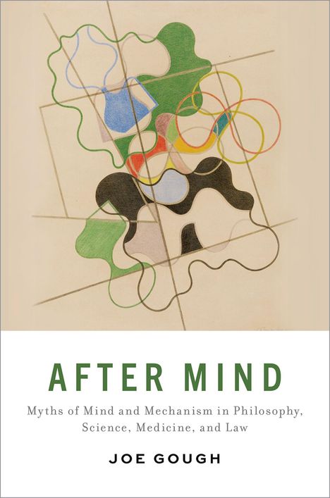 Text: "AFTER MIND" von Joe Gough. 
Abstrakte Zeichnung mit geschwungenen Linien und bunten Formen.