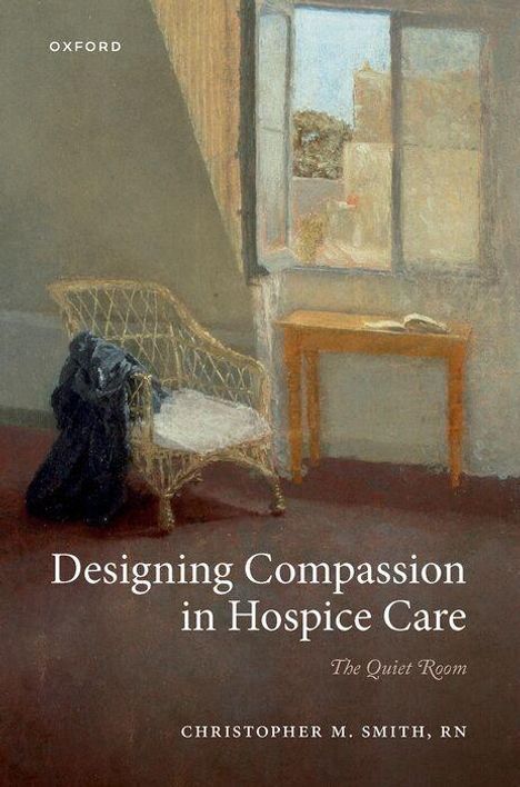 "Designing Compassion in Hospice Care - The Quiet Room" von Christopher M. Smith, RN. Illustration: Leerer Raum mit Stuhl und Fenster.