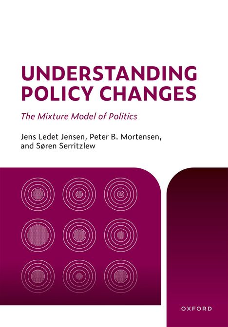 "Understanding Policy Changes: The Mixture Model of Politics." Autoren und konzentrische Kreise auf lila Hintergrund.