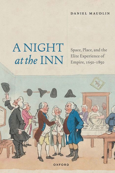 "A Night at the Inn" von Daniel Maudlin. Historische Szene in einem Gasthaus, Männer im Gespräch, Hüte an der Wand.