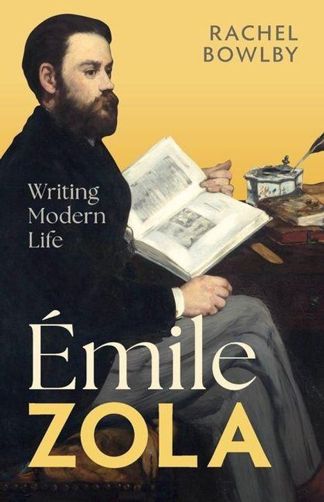 "Émile Zola", "Writing Modern Life", "Rachel Bowlby". Illustration eines Mannes mit Buch an einem Tisch.