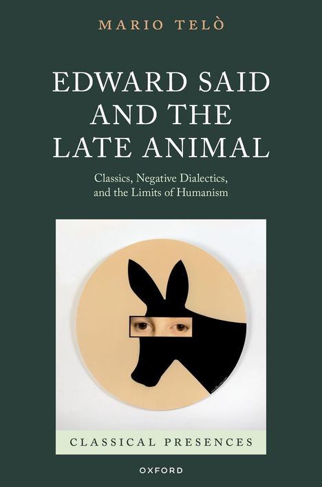 Titel: "Edward Said and the Late Animal". Ein schwarzes Tierprofil vor gelbem Hintergrund mit menschlichen Augen.