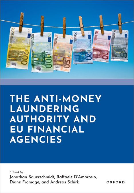 "The Anti-Money Laundering Authority and EU Financial Agencies." Geldscheine an Wäscheklammern vor blauem Himmel.
